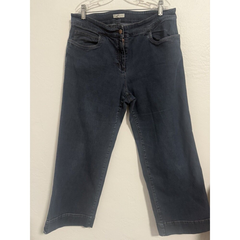 Eileen Fisher Denim Wide Leg Crop Slit Hem Pants M Blue Made in USA